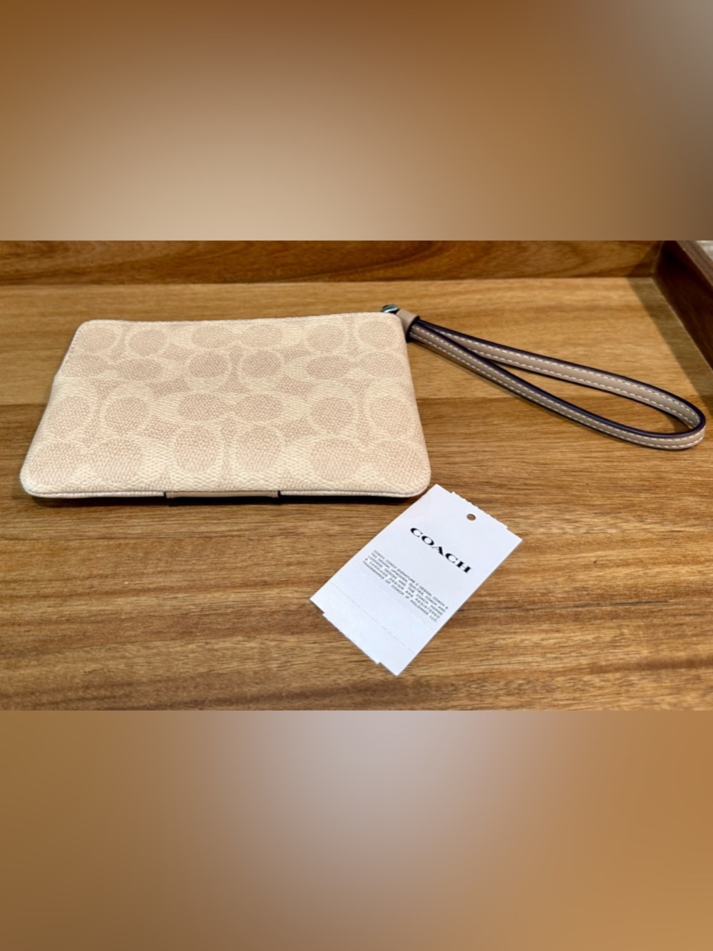 Coach Signature Zip Wallet/Wristlet with Smooth Leather Trim, Sand/Taupe, NWT - Picture 7 of 10